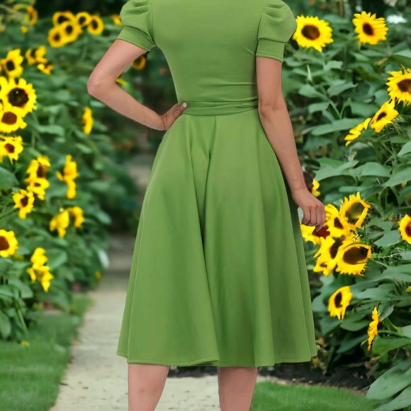 Puff Sleeve Cocktail Dress, Sizes 1X - 3X (Kelly Green) - Picture 3 of 7